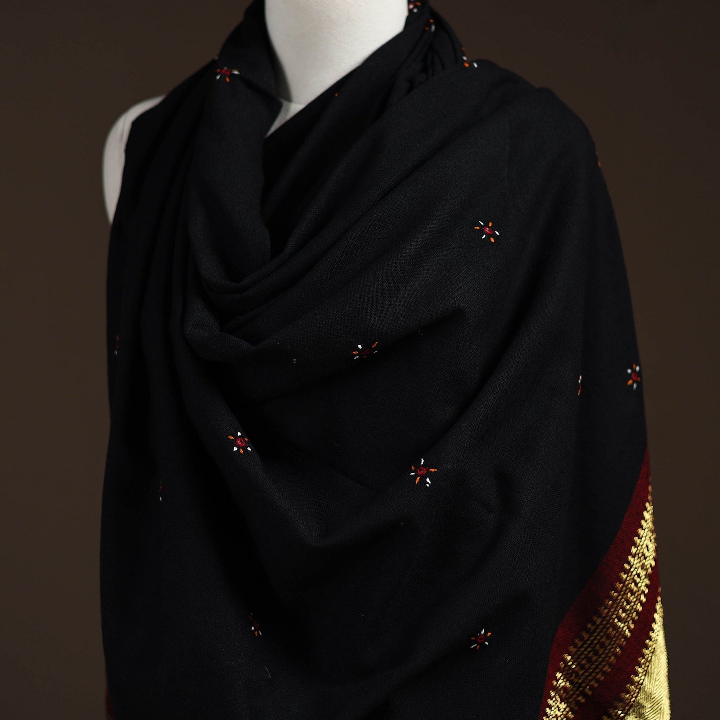 Kutch handwoven zari & mirror work acrylic wool shawl 27