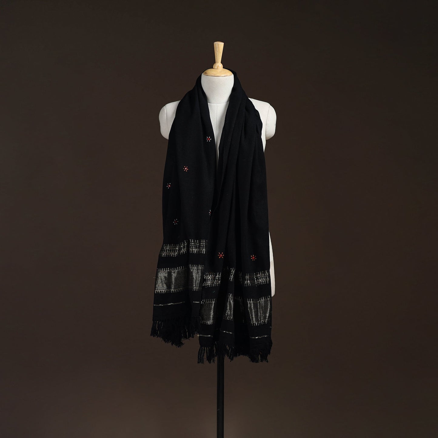 Kutch handwoven zari & mirror work acrylic wool shawl 28