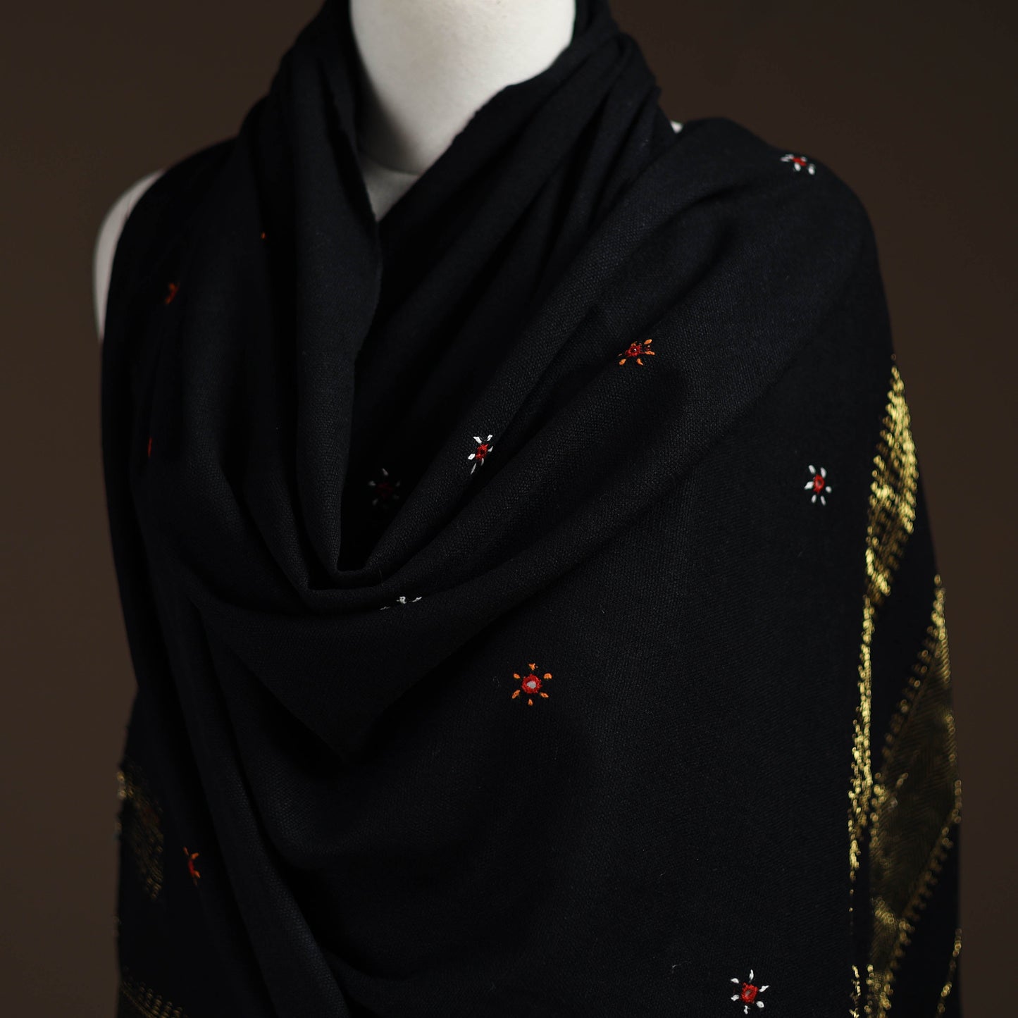 Kutch handwoven zari & mirror work acrylic wool shawl 28