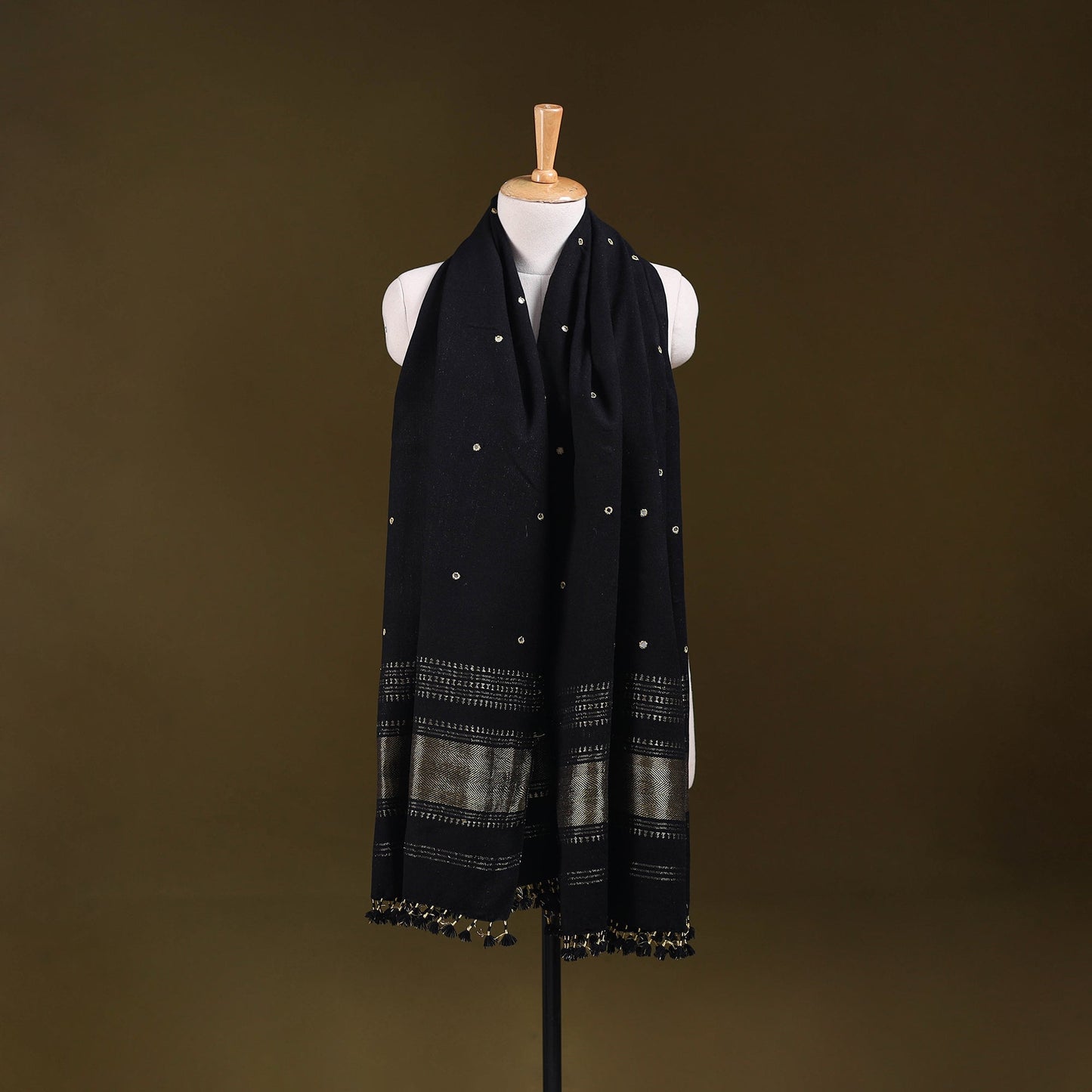 Kutch handwoven zari & mirror work acrylic wool shawl 63