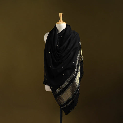 Kutch handwoven zari & mirror work acrylic wool shawl 76