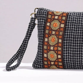 Black Kutch Jat Hand Embroidery Kala Cotton Clutch Purse
