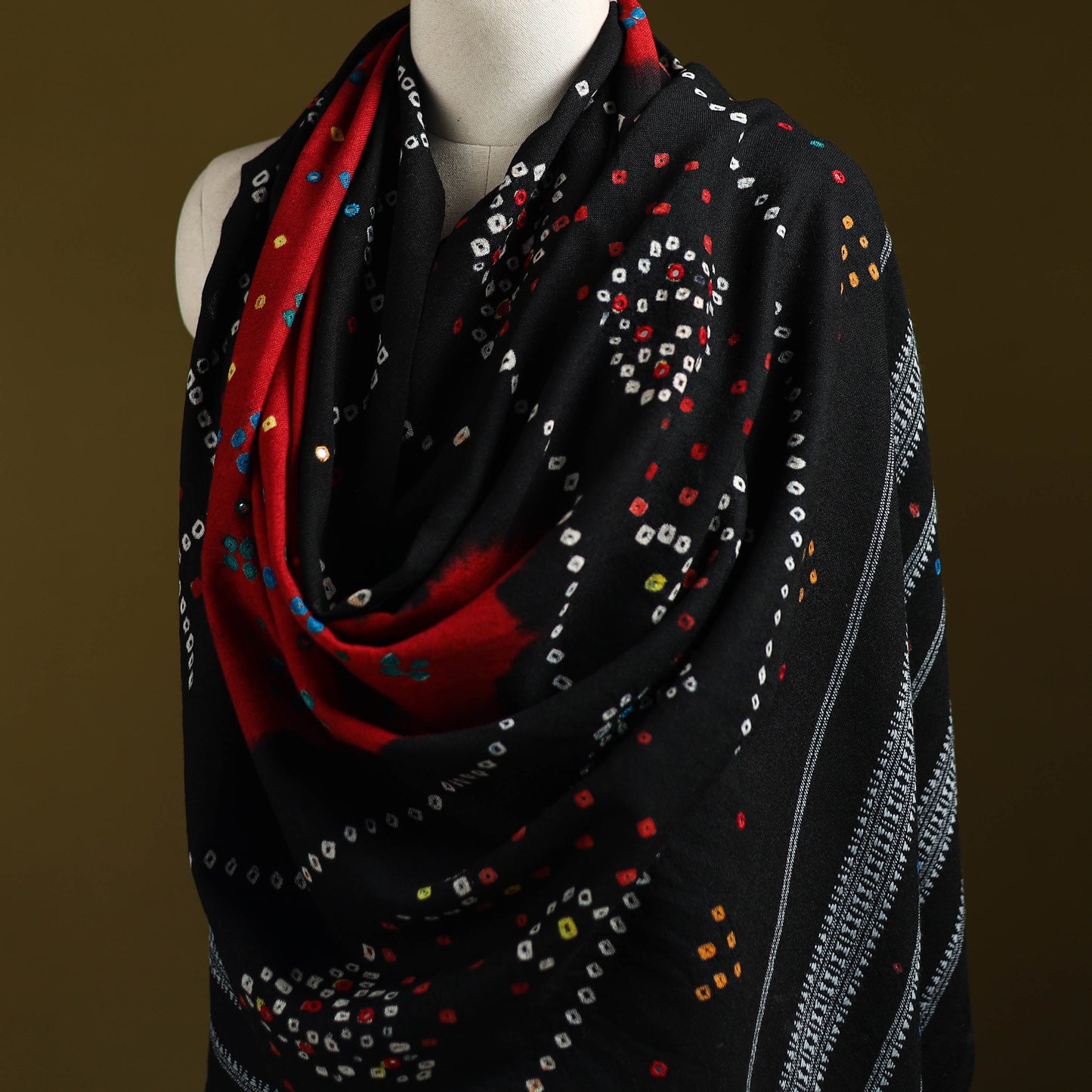 Kutch mirror work handwoven bandhani bagida merino wool