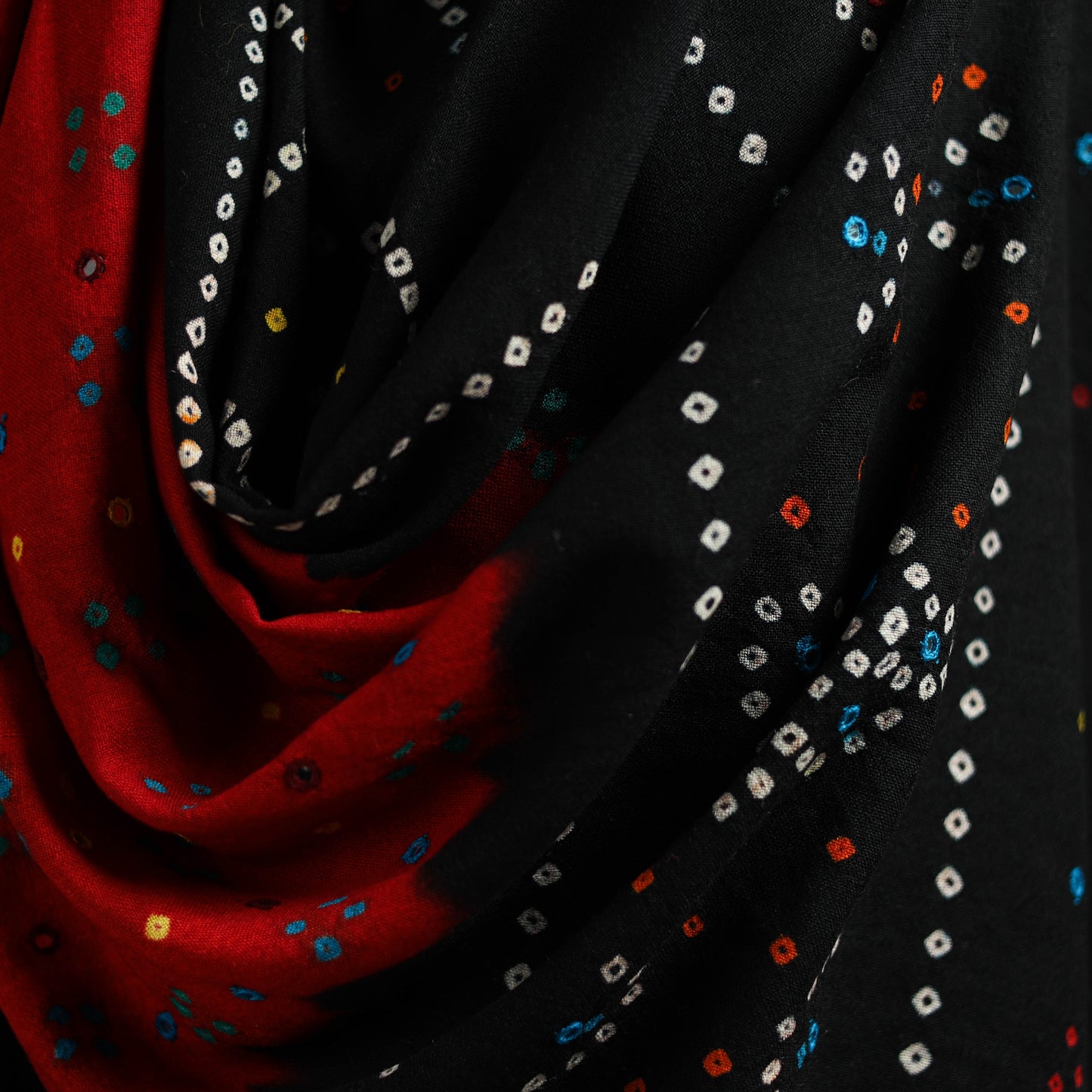 Kutch mirror work handwoven bandhani bagida merino wool