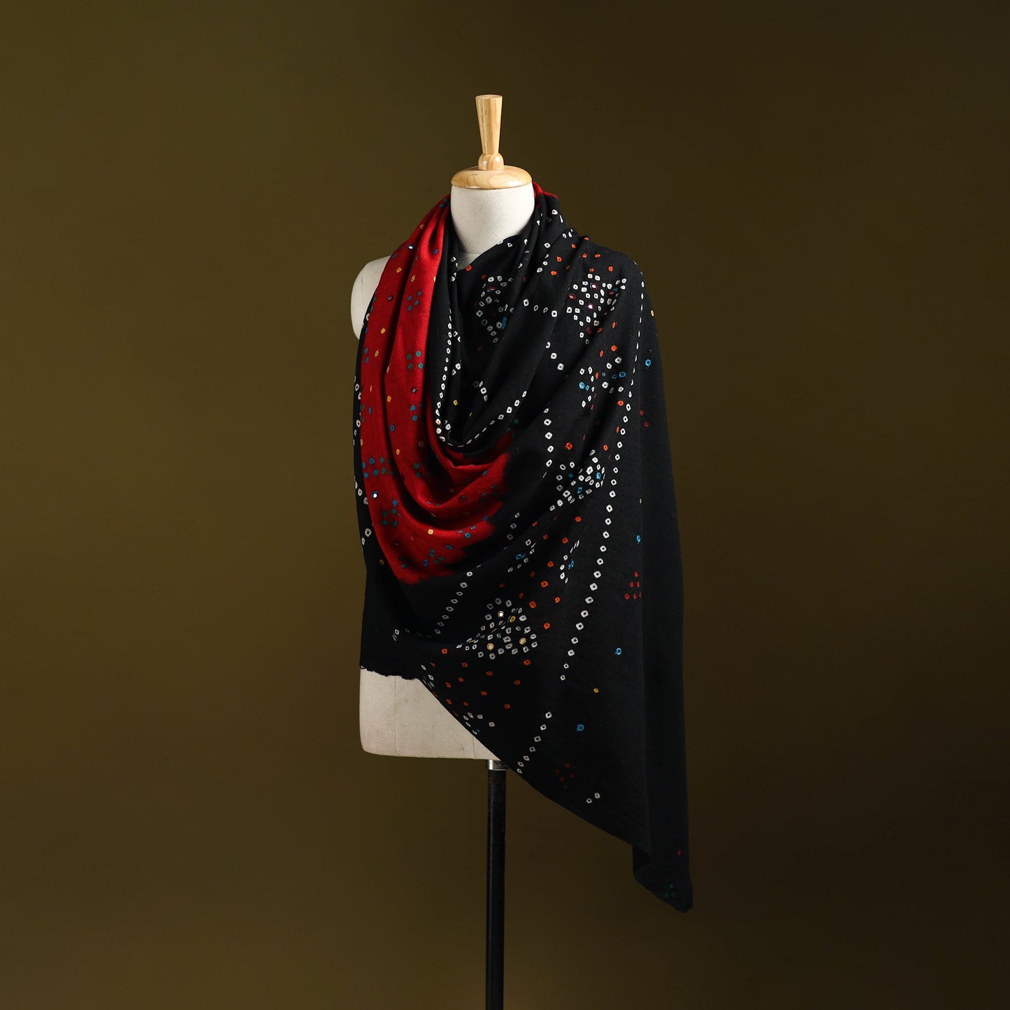 Kutch mirror work handwoven bandhani bagida merino wool