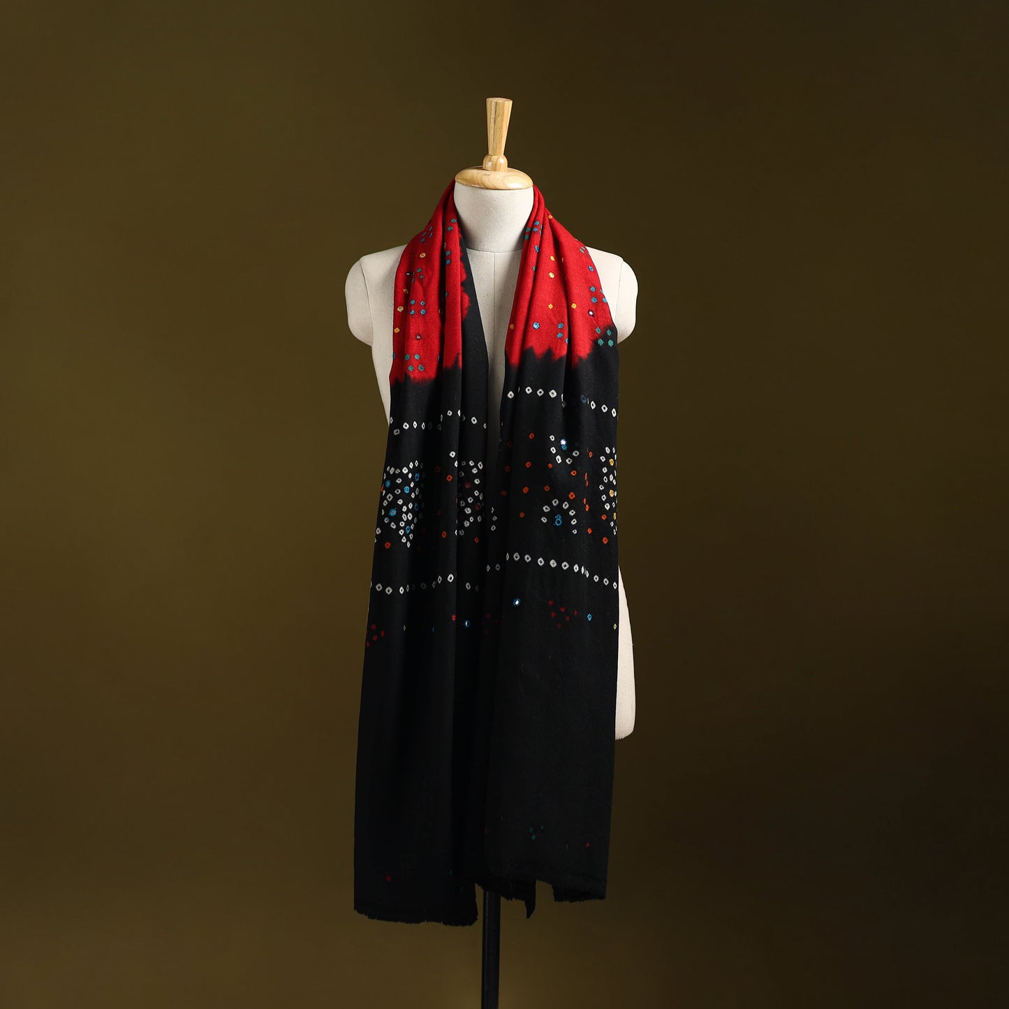 Kutch mirror work handwoven bandhani bagida merino wool