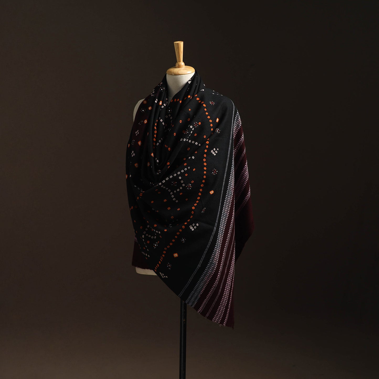 Kutch mirror work handwoven bandhani bagida woolen shawl 25