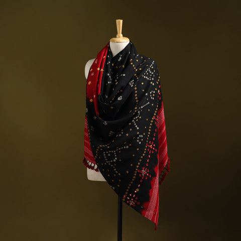 Kutch mirror work handwoven bandhani merino wool shawl 45