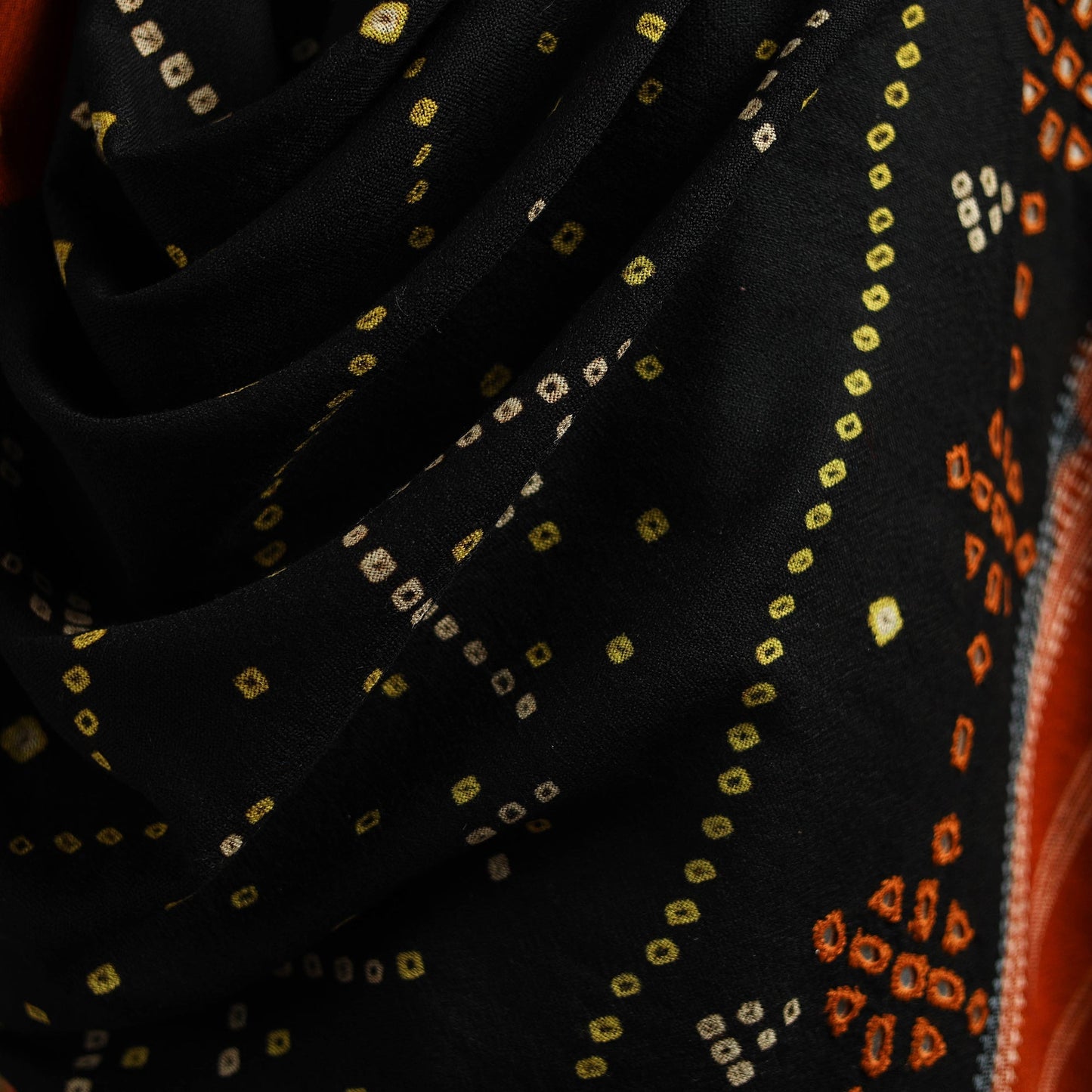 Kutch mirror work handwoven bandhani merino wool shawl 46
