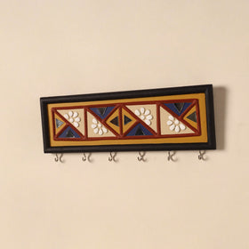 Kutch mud mirror work lippan art key holder (4 x 12 in) 07