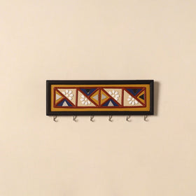 Kutch mud mirror work lippan art key holder (4 x 12 in) 07