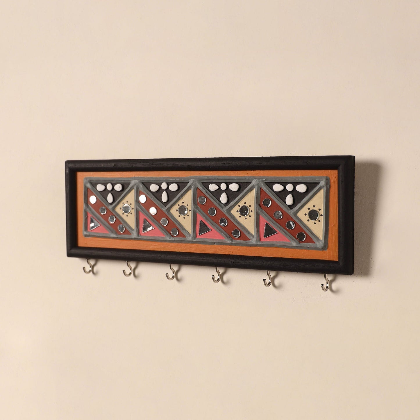 Kutch mud mirror work lippan art key holder (4 x 12 in) 11