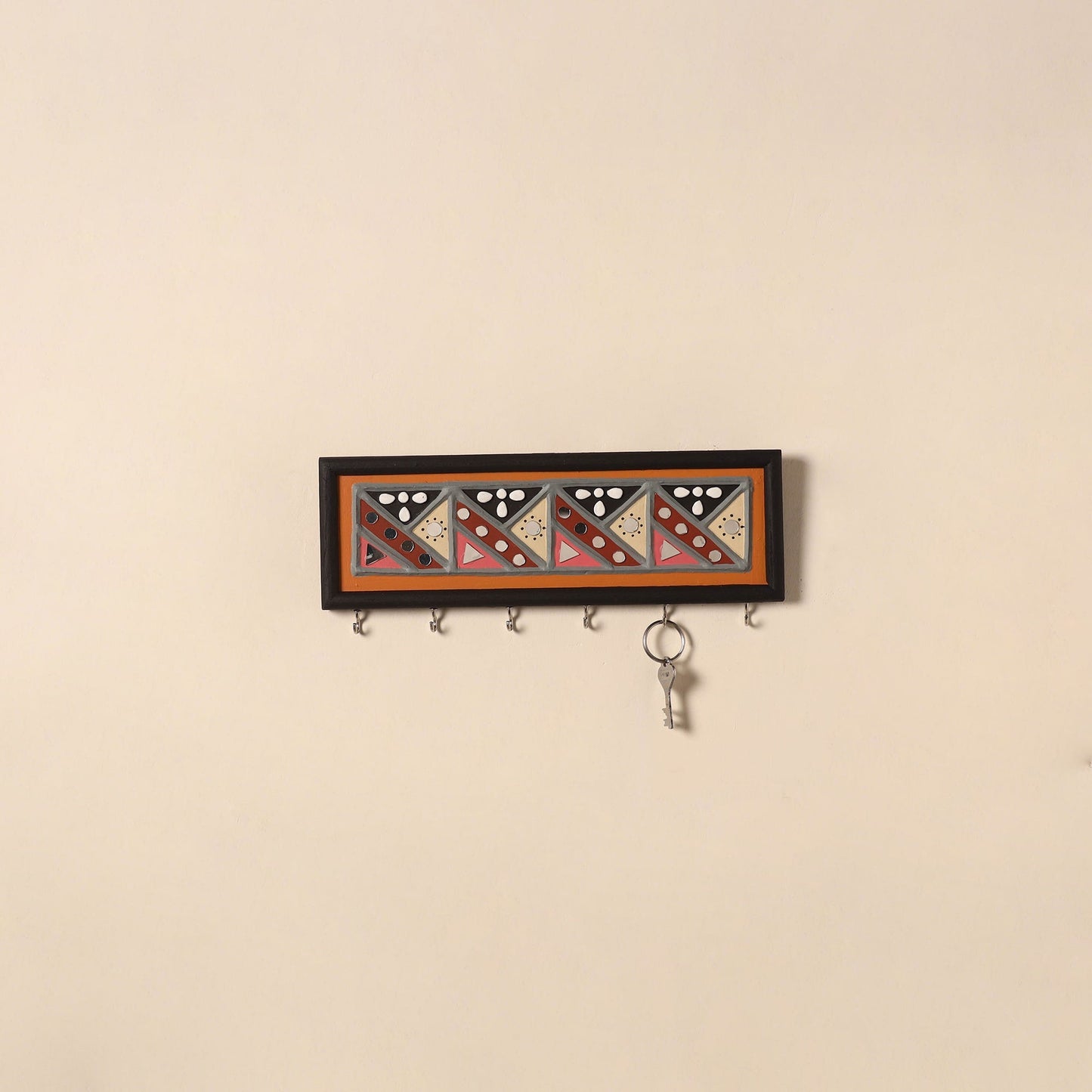 Kutch mud mirror work lippan art key holder (4 x 12 in) 11