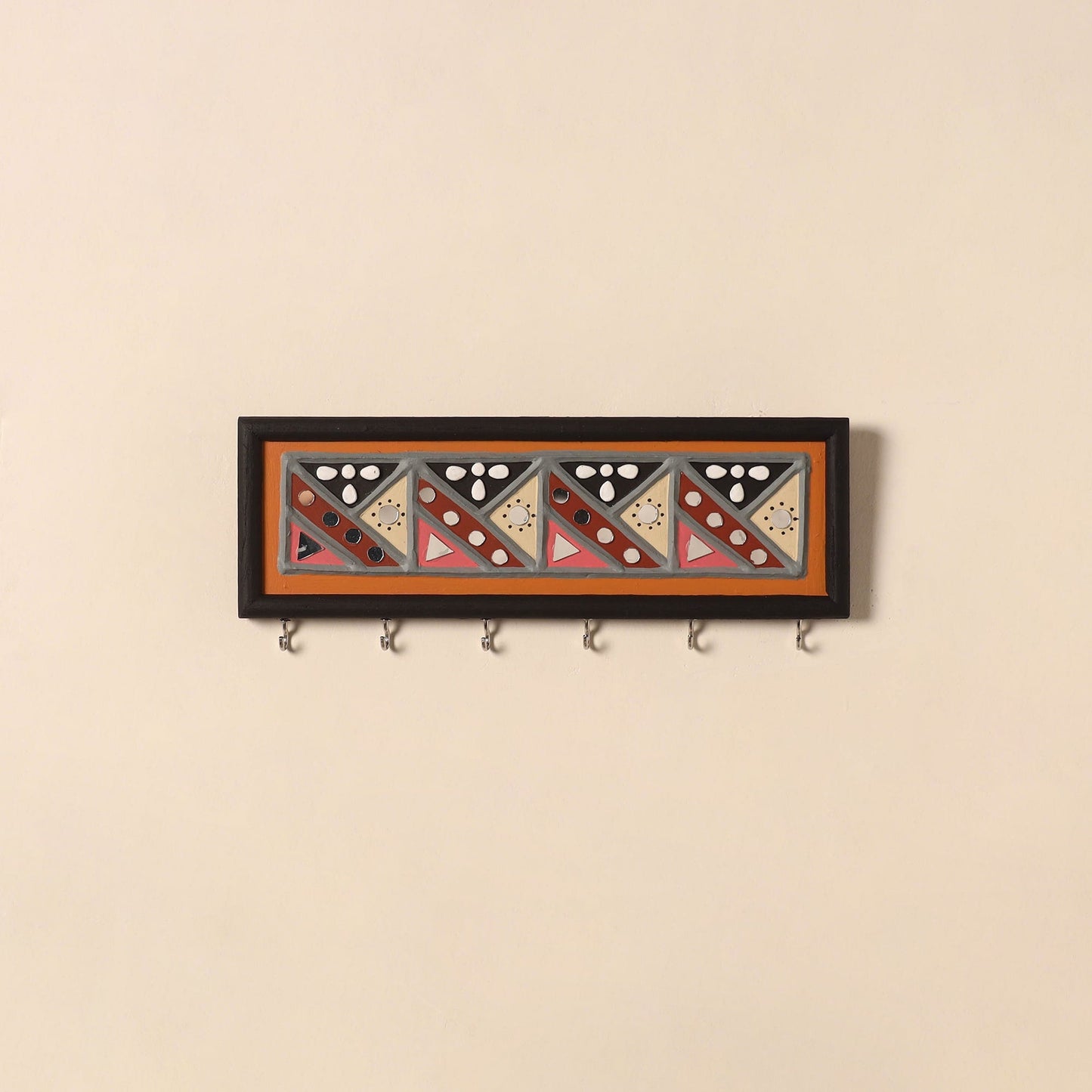 Kutch mud mirror work lippan art key holder (4 x 12 in) 11