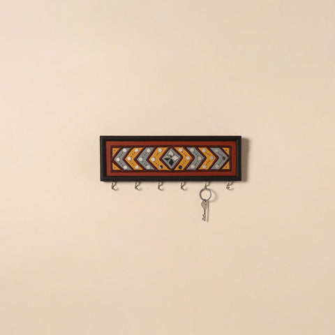 Kutch mud mirror work lippan art key holder (4 x 12 in) 14