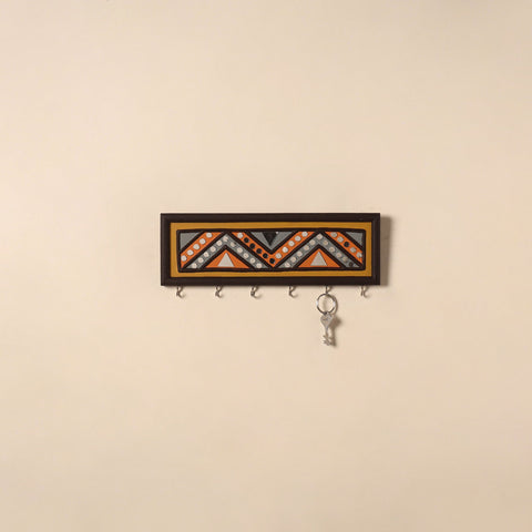 Kutch mud mirror work lippan art key holder (4 x 12 in) 25