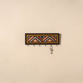 Kutch mud mirror work lippan art key holder (4 x 12 in) 25