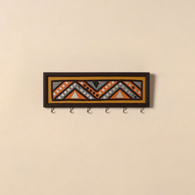 Kutch mud mirror work lippan art key holder (4 x 12 in) 25