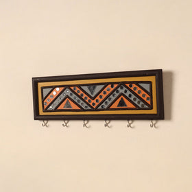Kutch mud mirror work lippan art key holder (4 x 12 in) 25