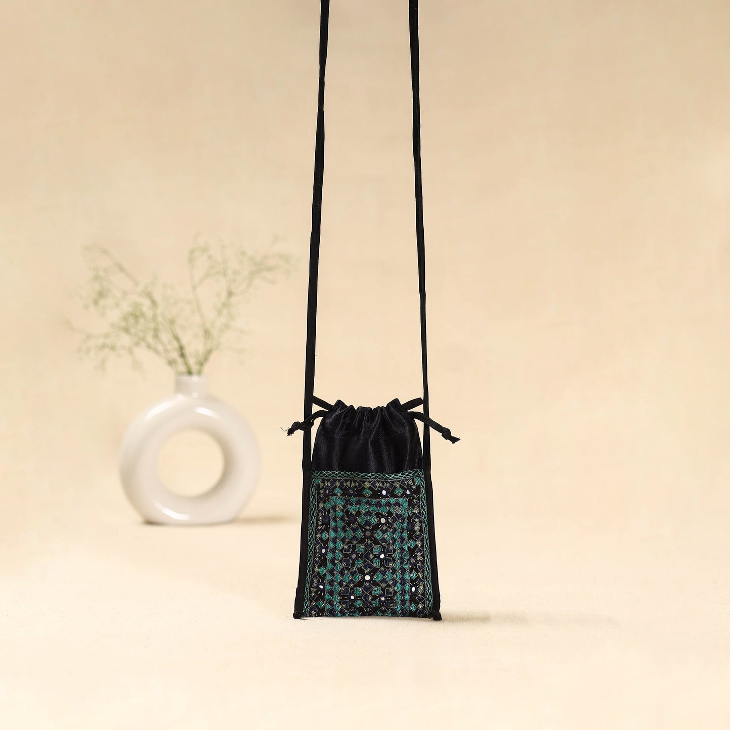 Kutch neran hand embroidered sling dori mobile pouch 214