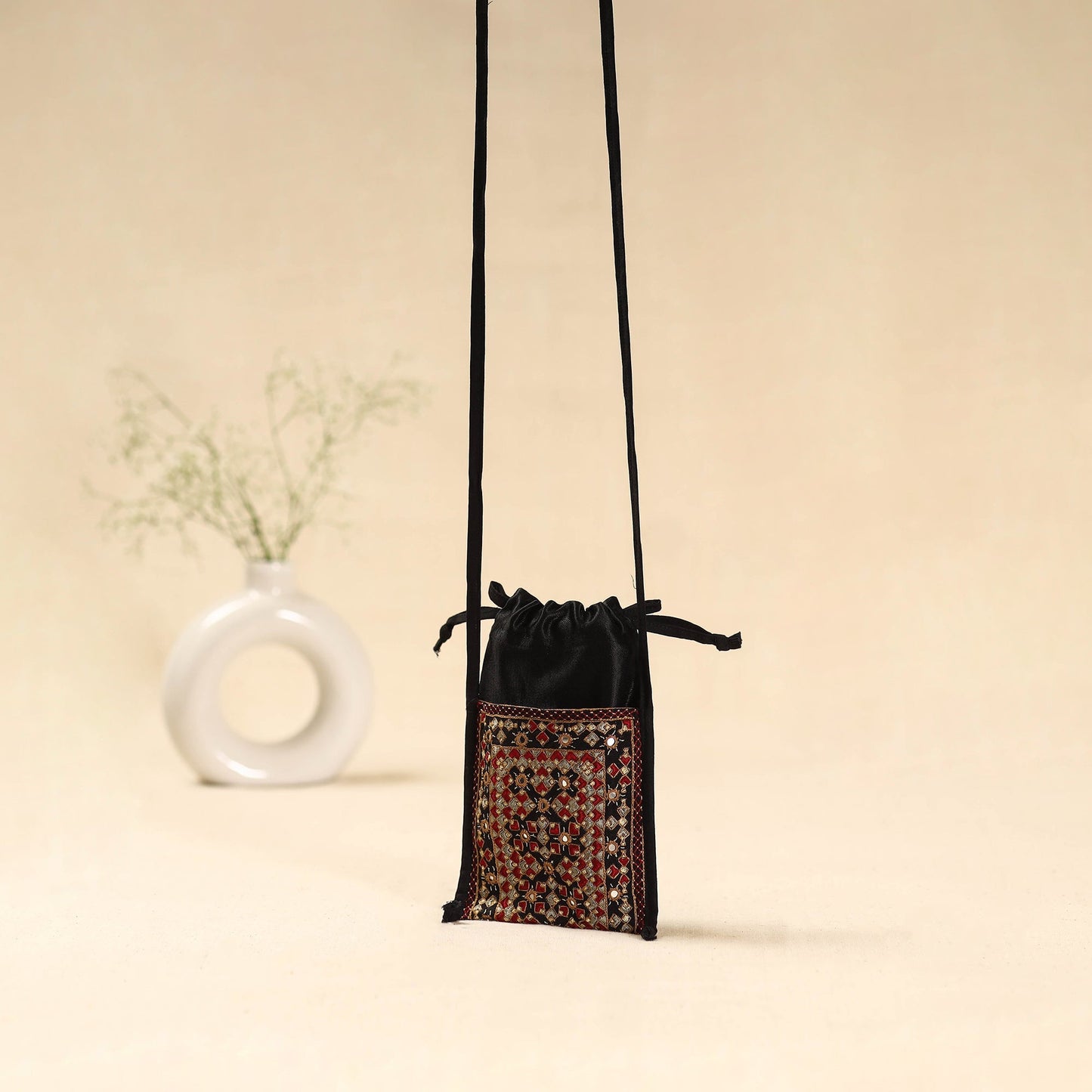 Kutch neran hand embroidered sling dori mobile pouch 217