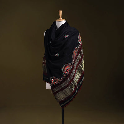 Black - kutch neran hand embroidery mirror work woollen