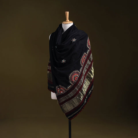 Black - kutch neran hand embroidery mirror work woollen