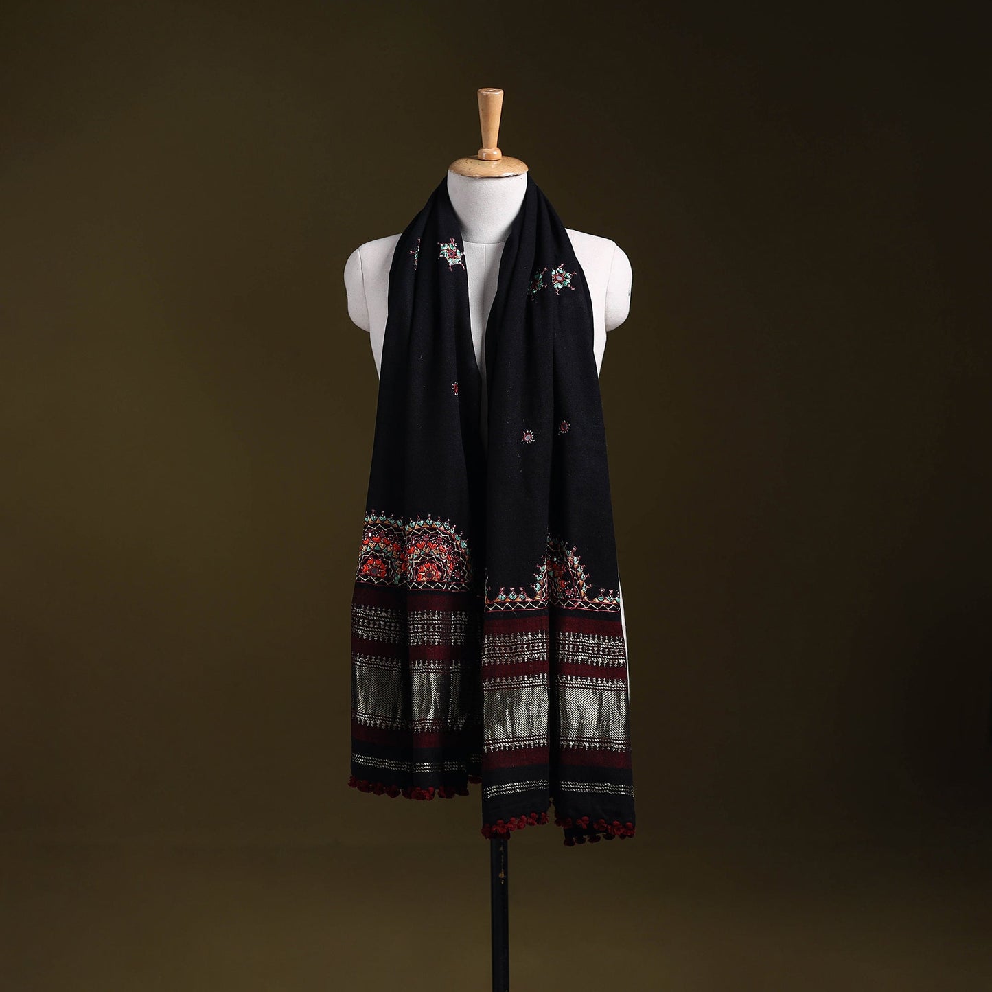 Black - kutch neran hand embroidery mirror work woollen