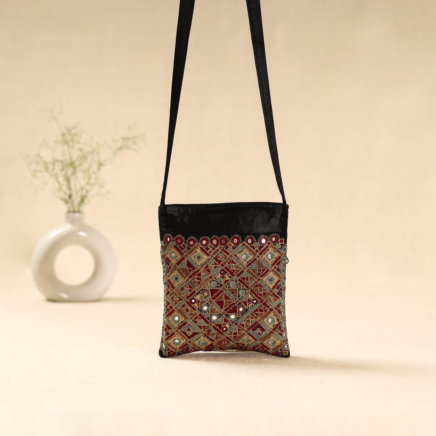 Kutch node hand embroidered sling bag 75 - handcrafted