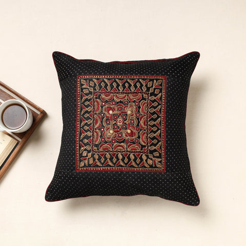 Black Kutch Pakko Bherni Hand Embroidery Mashru Silk Cushion Cover