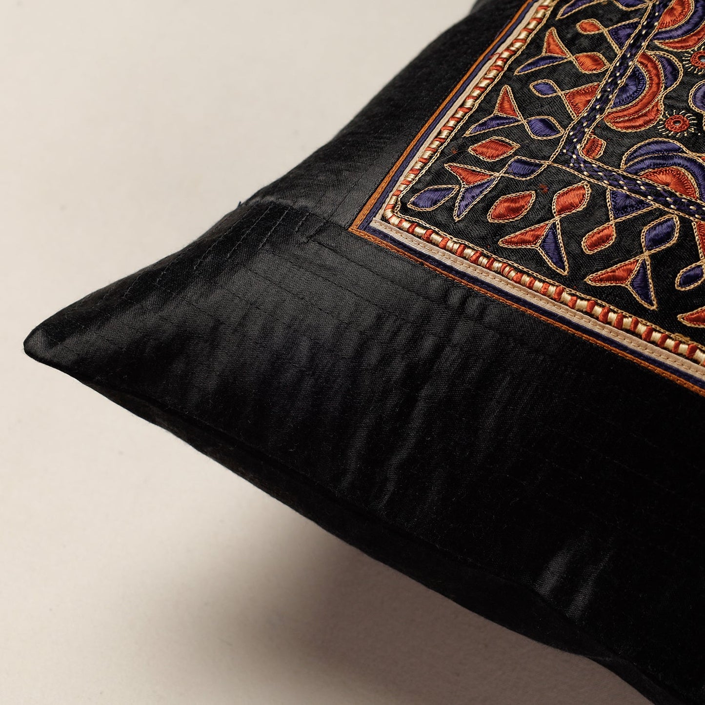  Kutch Pakko Hand Embroidery Mashru Silk Cushion Cover 