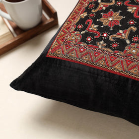 Black Kutch Pakko Hand Embroidery Mashru Silk Cushion Cover