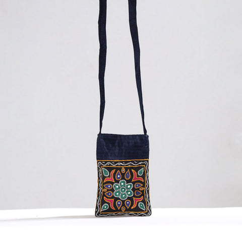 Black Kutch Pakko Hand Embroidery Mashru Silk Sling Bag