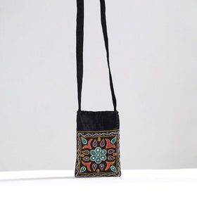 Black Kutch Pakko Hand Embroidery Mashru Silk Sling Bag