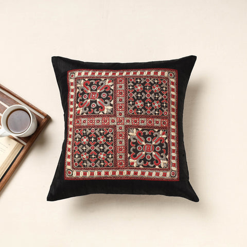Black Kutch Pakko Hand Embroidery Silk Cushion Cover