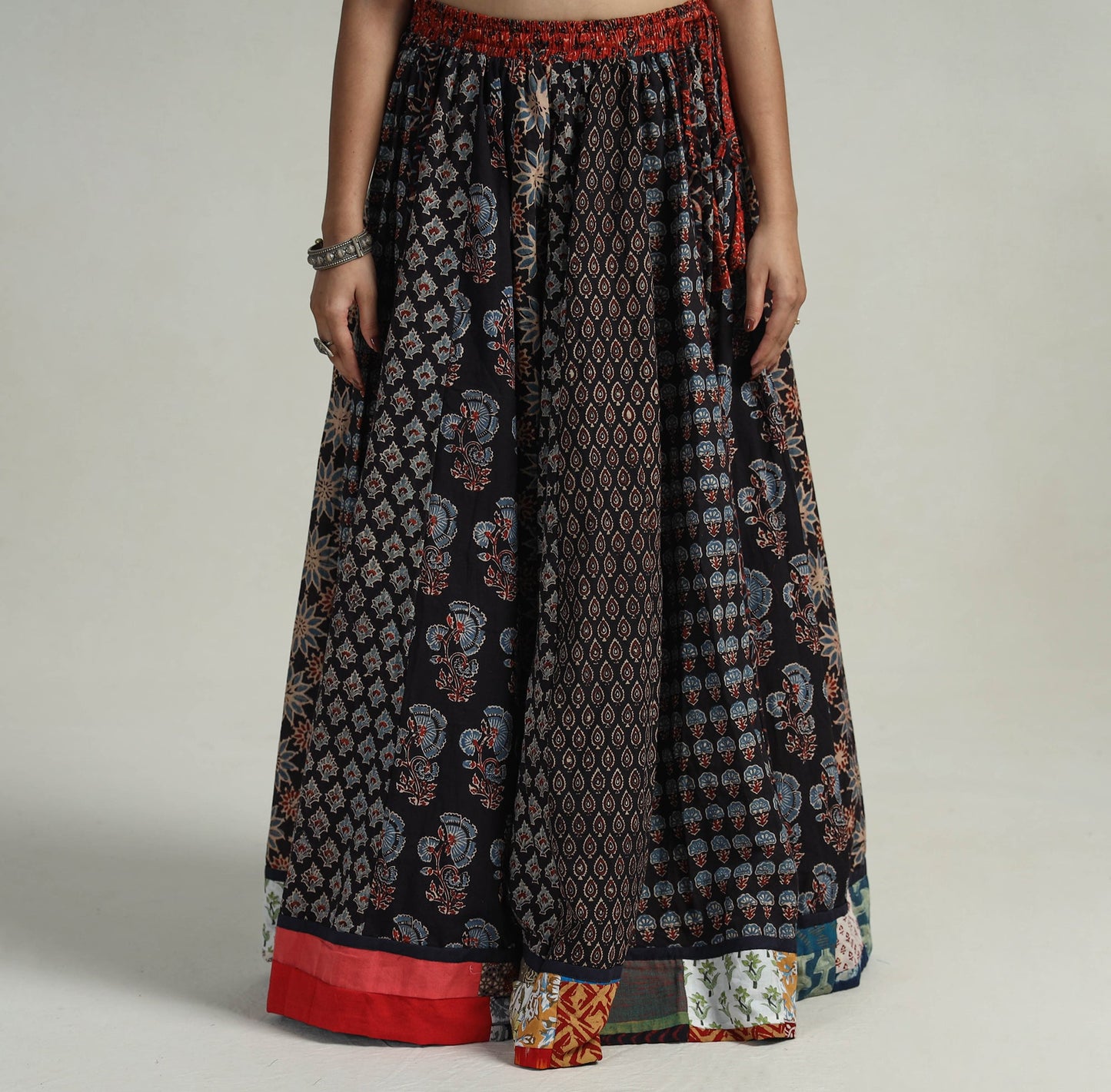 Black - kutch printed 24 kali cotton long skirt 02