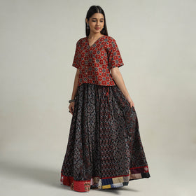 Black - kutch printed 24 kali cotton long skirt 03