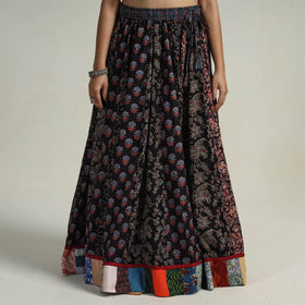 Black - kutch printed 24 kali cotton long skirt