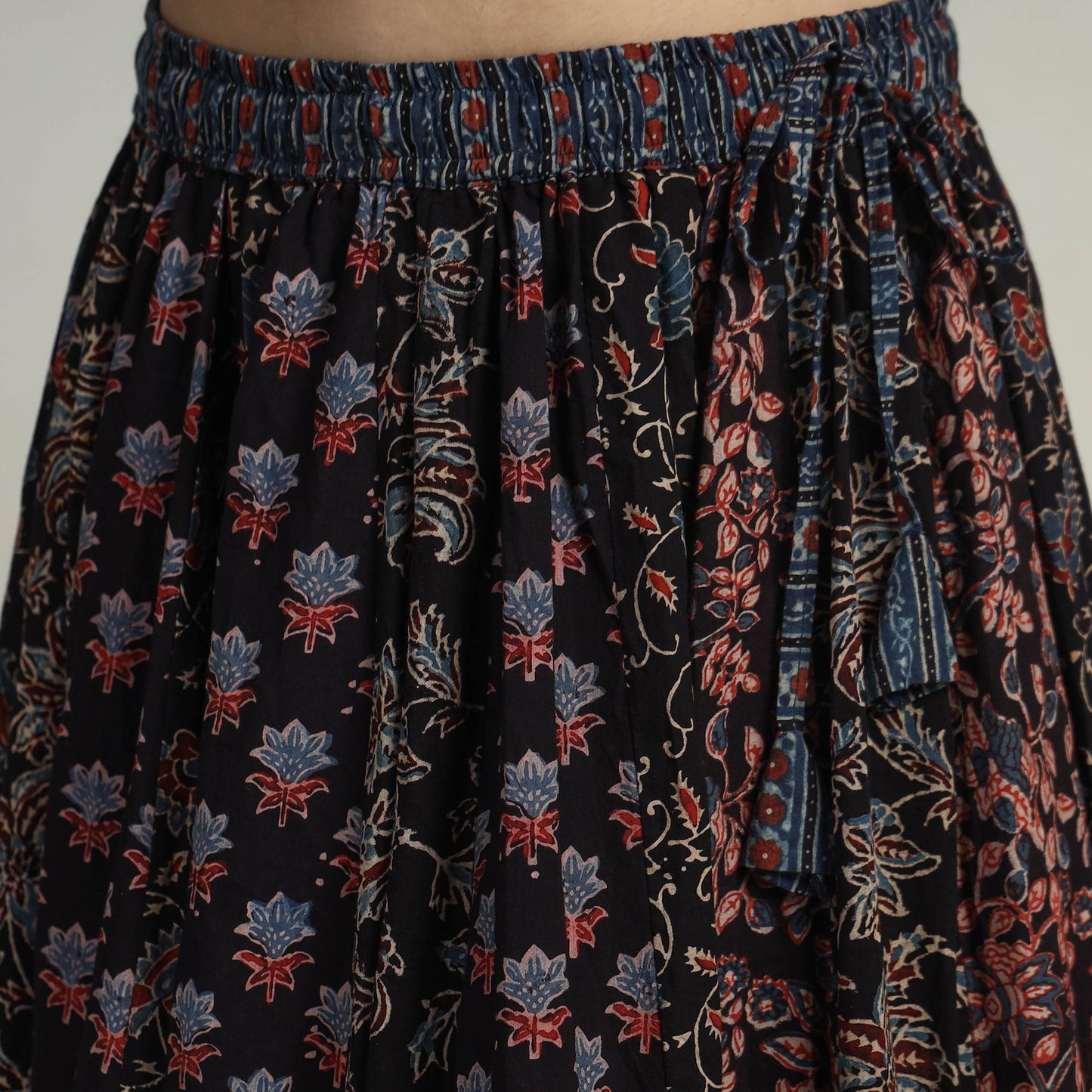 Black - kutch printed 24 kali cotton long skirt