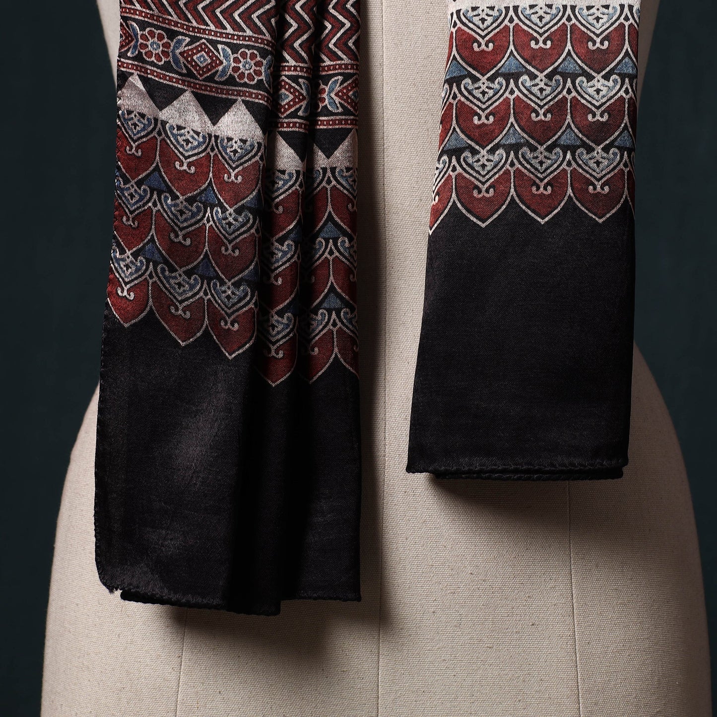 Kutch printed mashru silk stole 15 - handcrafted