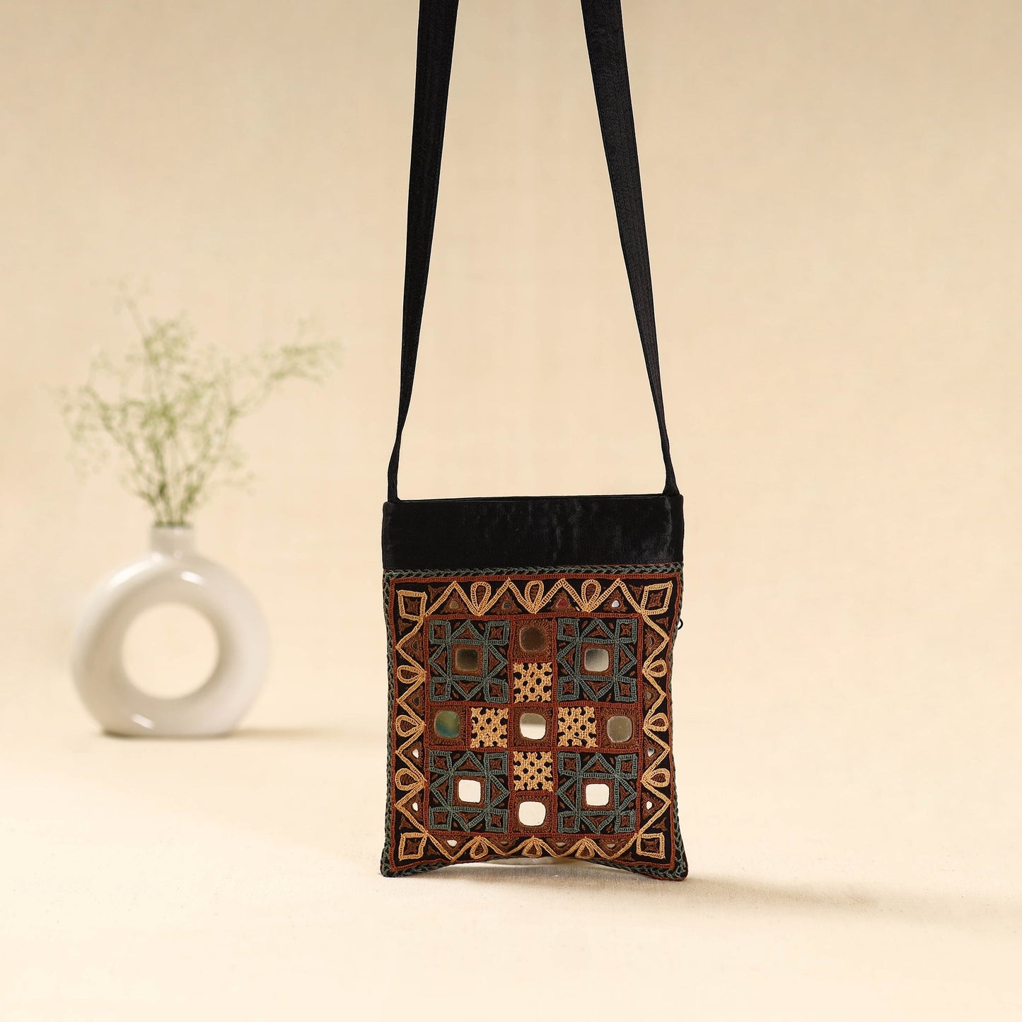 Kutch rabari hand embroidered sling bag 55 - handcrafted