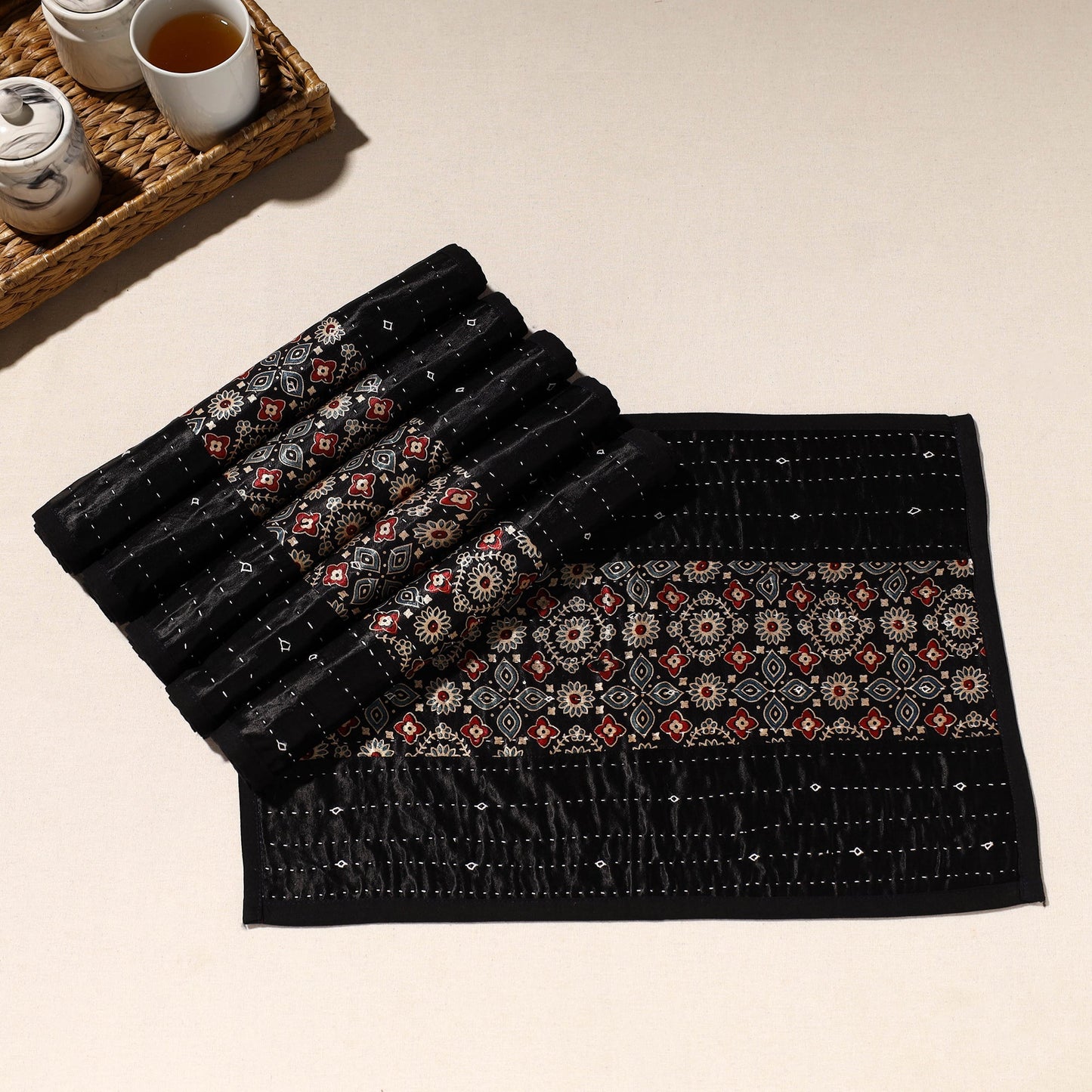  Black Tagai Embroidery Table Mats