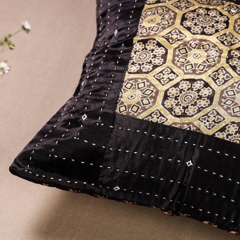  Kutch Embroidered Ajrakh Mashru Silk Cushion Cover (12 x 12 in) 