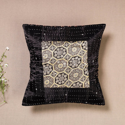  Kutch Embroidered Ajrakh Mashru Silk Cushion Cover (12 x 12 in) 