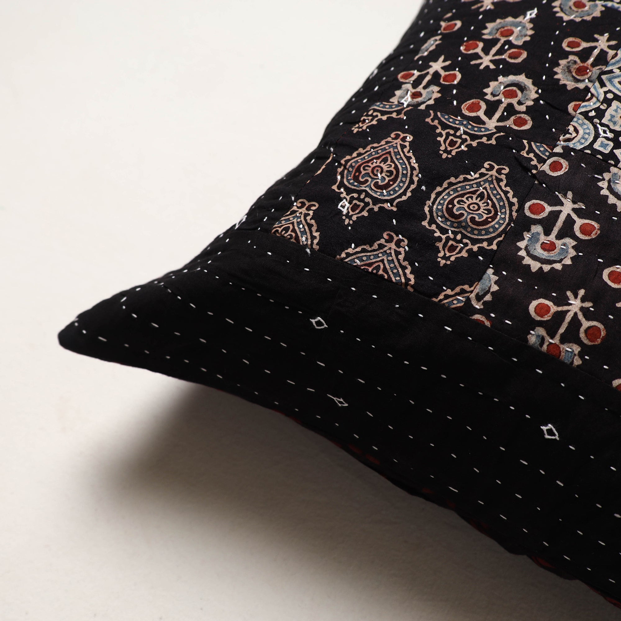 Black - kutch tagai work cotton patchwork cushion cover 12