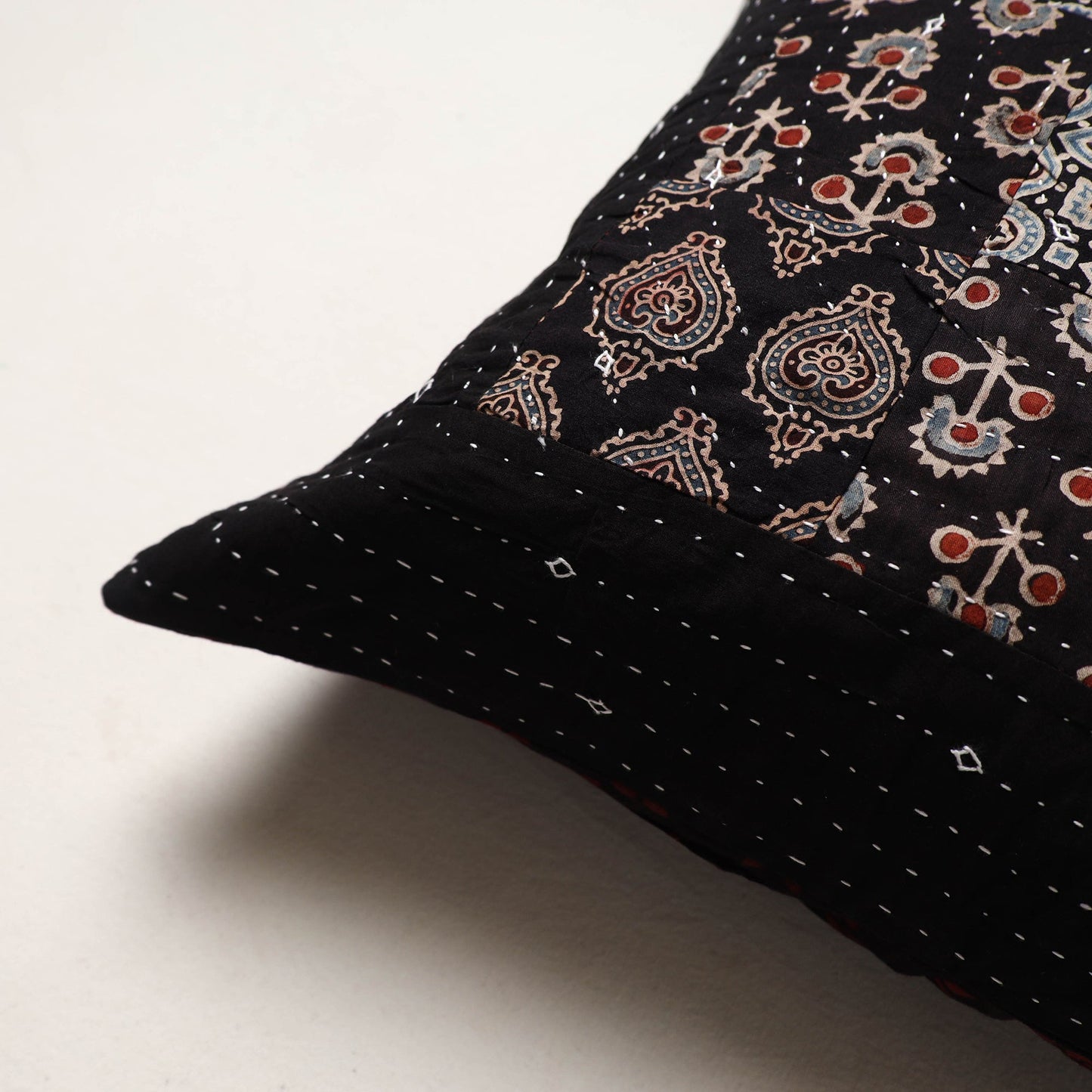 Black - kutch tagai work cotton patchwork cushion cover 12