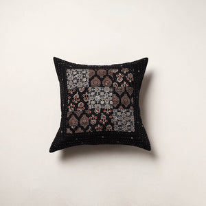 Black - kutch tagai work cotton patchwork cushion cover 12