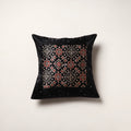 Black - kutch tagai work mashru silk patchwork cushion