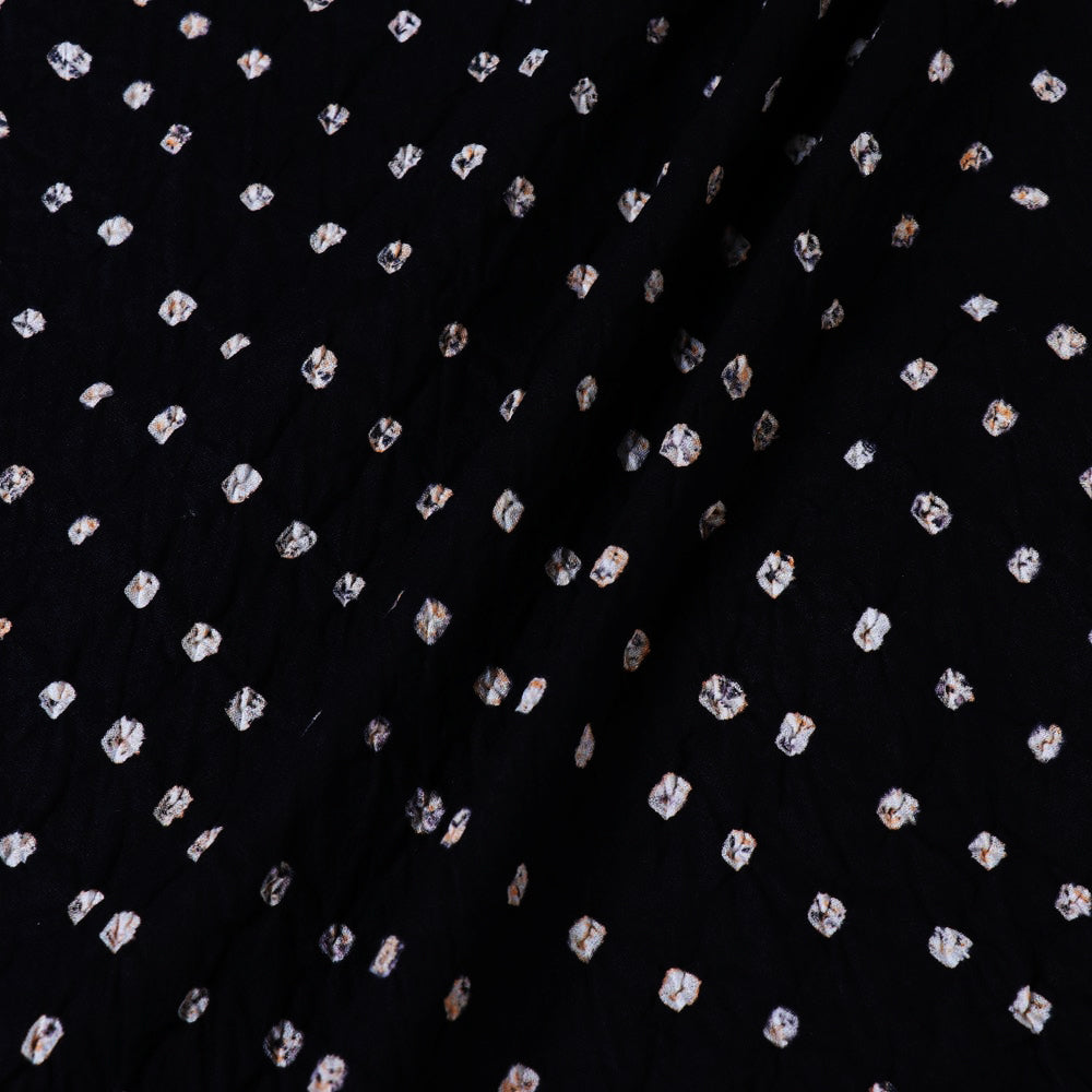  Black Kutchi Bandhani Tie-Dye Mul Cotton Fabric