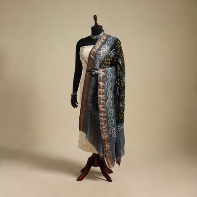 Black - kutch tie-dye mul cotton bandhani dupatta